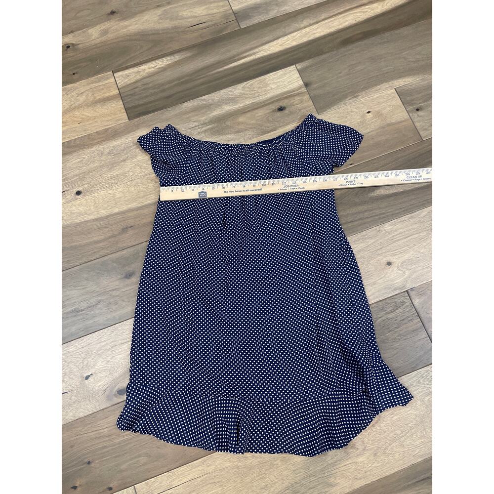 Express Dress Blue White Polka Dot Off The Shoulder Short Sleeve Mini Size M - Picture 7 of 10